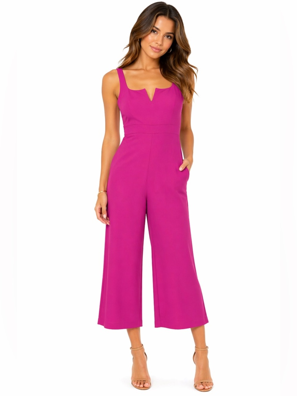 Rolla Coster Fuchsia Notch-Neck Wide-Leg Jumpsuit